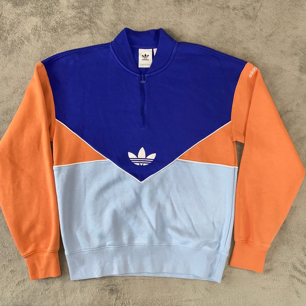 adidas Originals Colorado 1/2 Zip Crew Pullover Mens S Blue Orange Colorblock